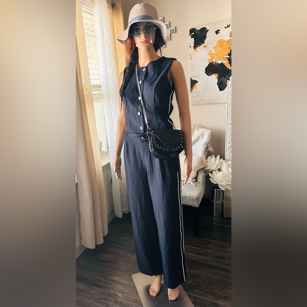 Tula Dark Blue Navy Sleeveless Pants Set Medium
